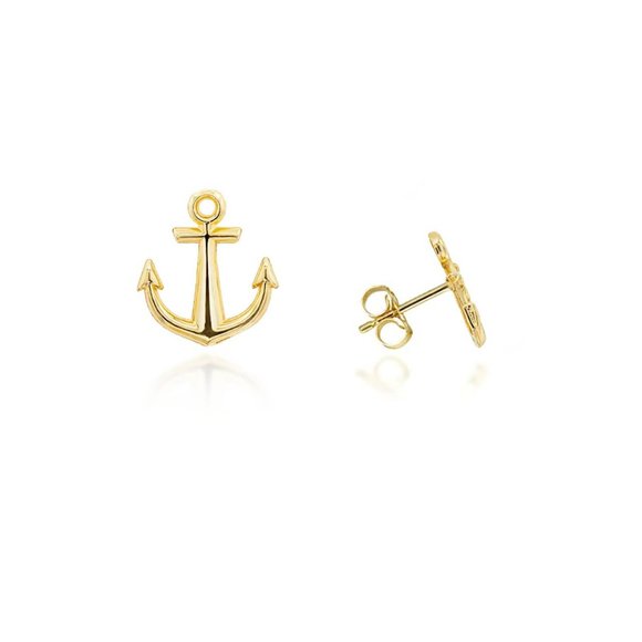 10K Solid Yellow Gold Small Anchor Stud Earrings